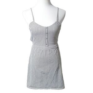 O’Neill Dress Adjustable Straps Striped Cotton Dress White And Grey
